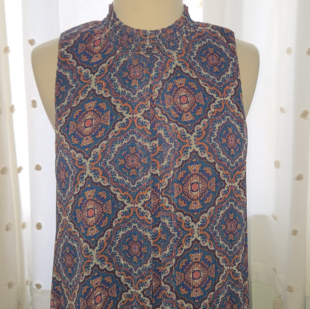 Sleeveless Midi Dress with Mandarin Collar